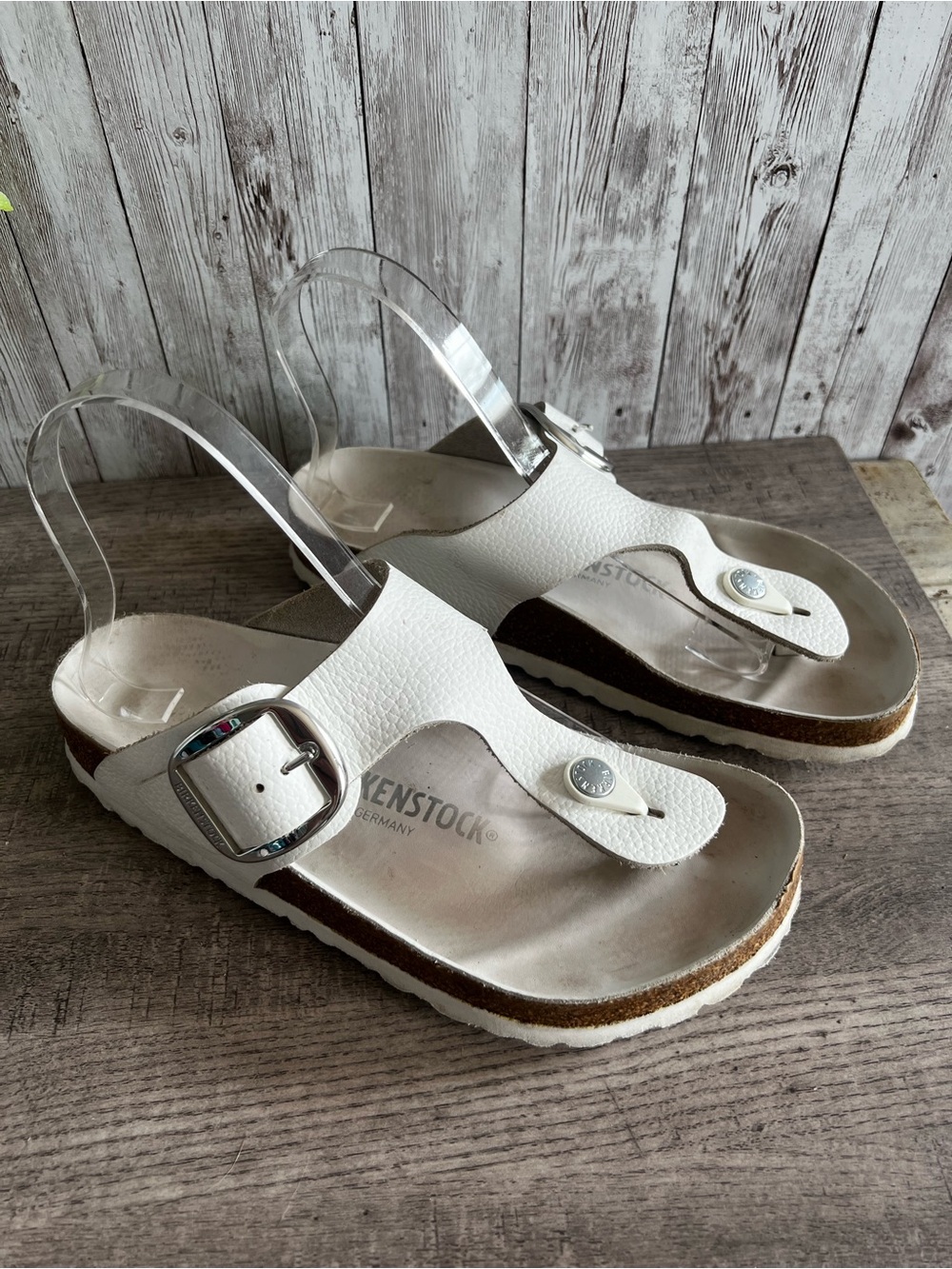 Birkenstock Gizeh Big Buckle White Leather Thong Sandals Size 37